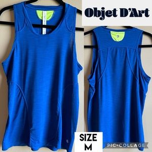 Objet d'Art Womens Tank Top Athletica Workout Gym Blue Neon Yellow Detail Size M